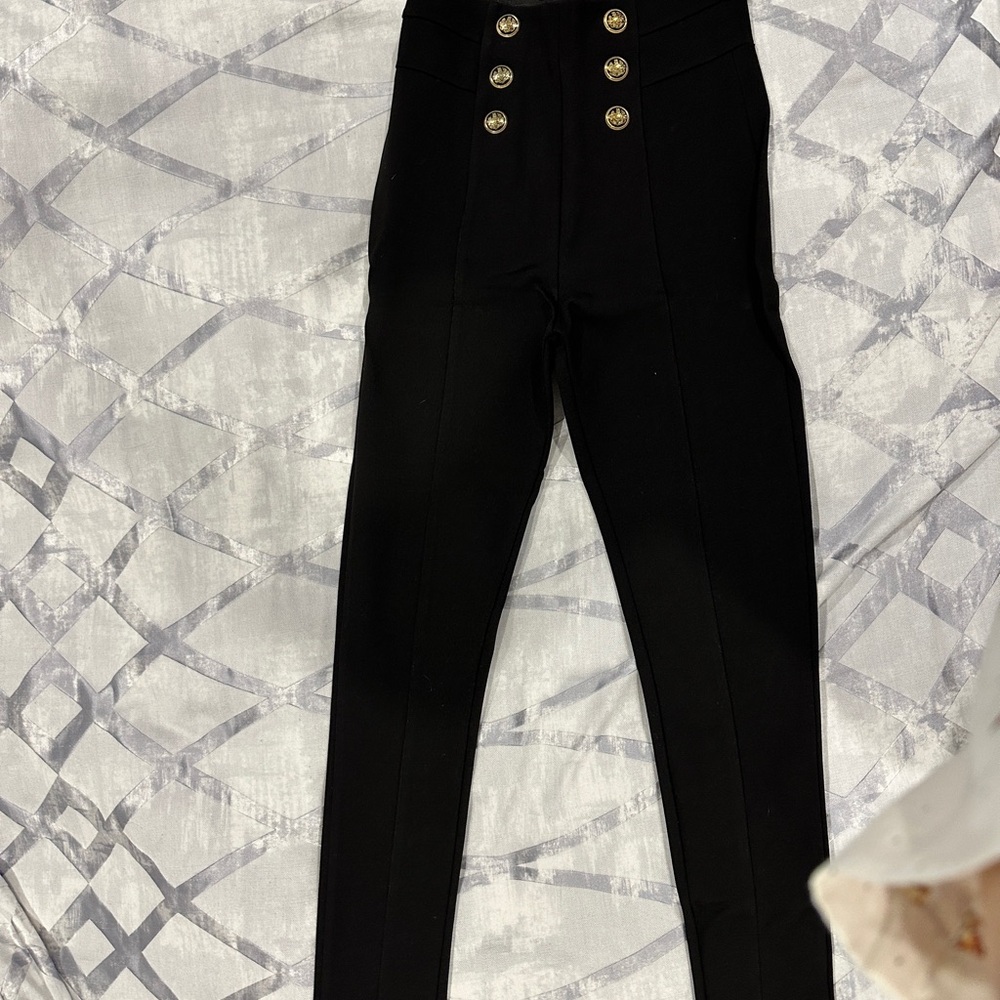 Zara Black Skinny Pants with Gold Button Detail